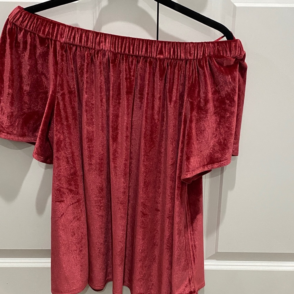 Chelsea & Theodore Red Velvet Off-Shoulder Blouse